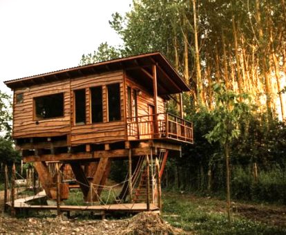 Preciosa cabaña de madera entre los árboles ideal para parejas.